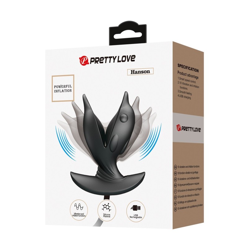 10,6 cm Şişirilebilir ve Titreşimli USB Şarjlı Silikon Anal Plug - Hanson