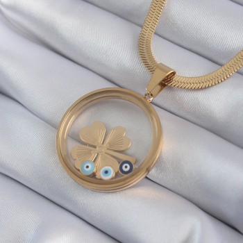 316L Çelik Gold Renk İtalyan Zincir Açılabilir Fanus Yonca Figür Model Kadın Kolye 316L Çelik Gold Renk İtalyan Zincir Açılabilir Fanus Yonca Figür Model Kadın Kolye