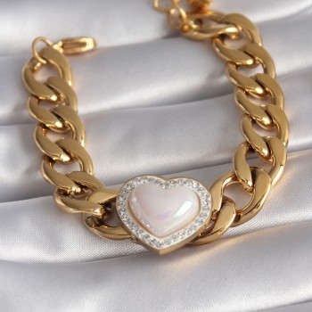 316L Çelik Gold Renk Pembe 3D Kalp Model Zirkon Taşlı Kadın Bileklik 316L Çelik Gold Renk Pembe 3D Kalp Model Zirkon Taşlı Kadın Bileklik