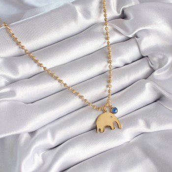 316L Çelik Gold Renk Top Zincir Model Fil Figür Nazar Boncuk Detay Kadın Kolye 316L Çelik Gold Renk Top Zincir Model Fil Figür Nazar Boncuk Detay Kadın Kolye
