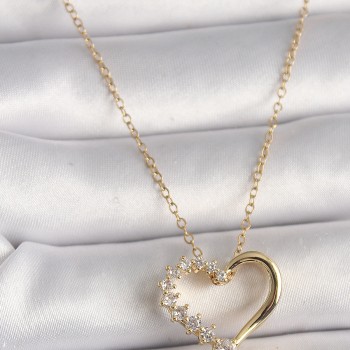 316L Çelik Gold Renk Zincir Zirkon Taşlı Kalp Model Kadın Kolye 316L Çelik Gold Renk Zincir Zirkon Taşlı Kalp Model Kadın Kolye