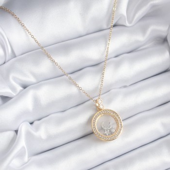 316L Çelik Gold Renk Zirkon Taş Detay Ay Yıldız Fanus Model Kadın Kolye 316L Çelik Gold Renk Zirkon Taş Detay Ay Yıldız Fanus Model Kadın Kolye