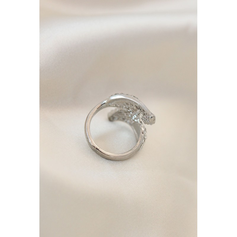 Ayarlamalı Silver Renk Metal Zirkon Taşlı Kanat Yüzük Ayarlamalı Silver Renk Metal Zirkon Taşlı Kanat Yüzük