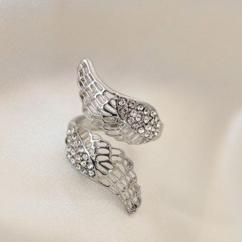 Ayarlamalı Silver Renk Metal Zirkon Taşlı Kanat Yüzük Ayarlamalı Silver Renk Metal Zirkon Taşlı Kanat Yüzük