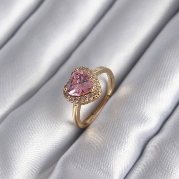 Pirinç Gold Renk Pembe Zirkon Taş Kalp Charm Model Kadın Yüzük Pirinç Gold Renk Pembe Zirkon Taş Kalp Charm Model Kadın Yüzük