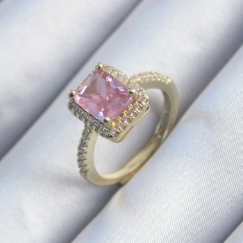 Pirinç Gold Renk Pembe Zirkon Taşlı Kadın Yüzük Pirinç Gold Renk Pembe Zirkon Taşlı Kadın Yüzük