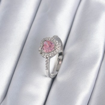 Pirinç Gümüş Renk Pembe Zirkon Taş Kalp Charm Model Kadın Yüzük Pirinç Gümüş Renk Pembe Zirkon Taş Kalp Charm Model Kadın Yüzük