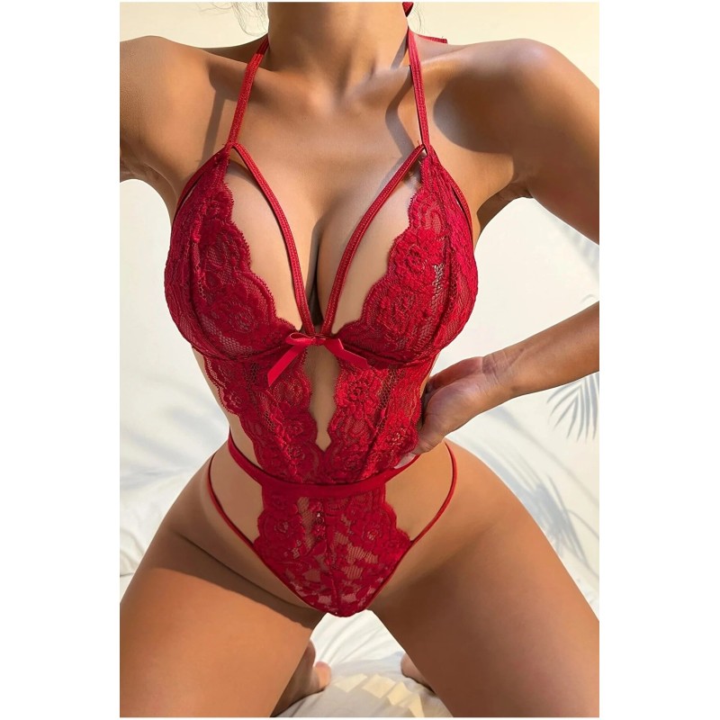 Şık Kırmızı Dantelli Babydoll Gecelik TM1302 Şık Kırmızı Dantelli Babydoll Gecelik TM1302